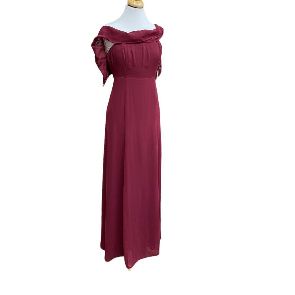 NWT! Lulus Burgundy Chiffon Off-the-Shoulder Prom Formal Maxi Dress  D8895
